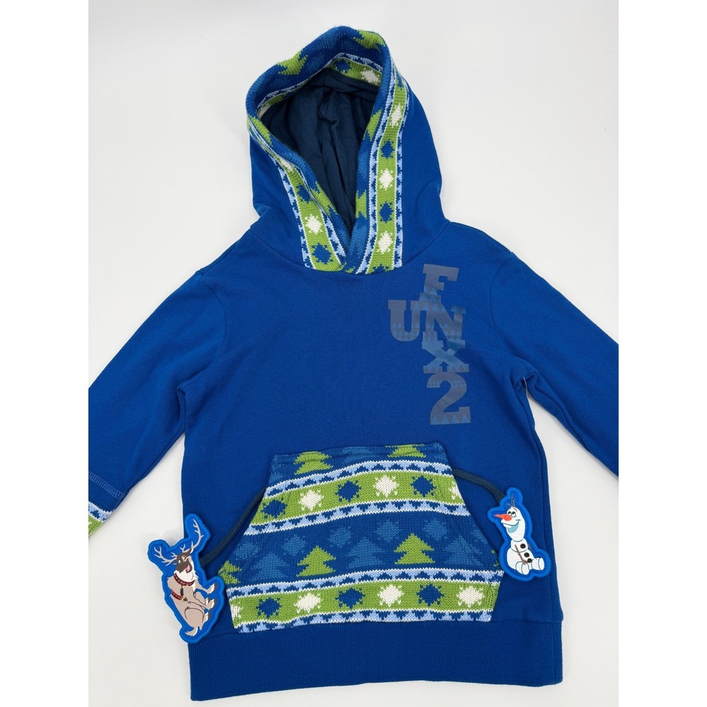 NWT Disney Frozen 2 Boys 4 Hoodie Pullover Blue Olaf Sven Fair Isle‎ Cozy Winter